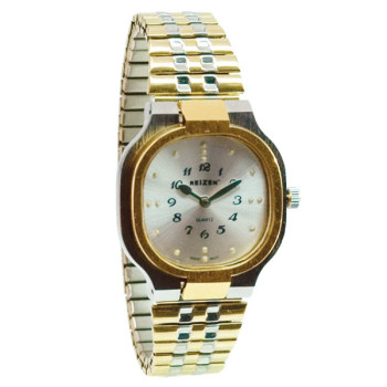 Reizen Mens Bi-Color Square Braille Watch- Exp Band Reizen Mens Bi-Color Square Braille Watch- Exp Band