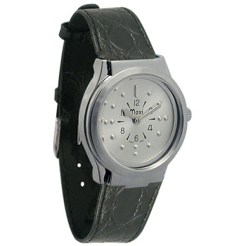 Mens Chrome Quartz Braille with Leather Band