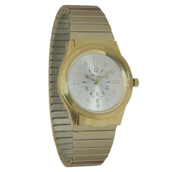 Mens Gold-Tone Quartz Braille Watch with Gold-Tone Expansion Band