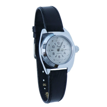 Ladies Chrome Quartz Braille with Leather Band