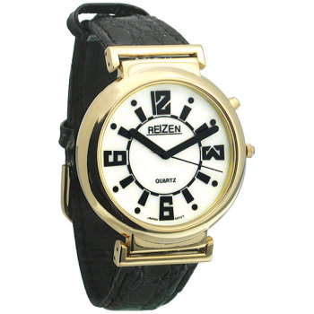 REIZEN Low Vision Watch White Face - Leather Band