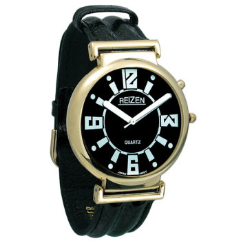 Reizen Low Vision Watch- Black Dial w-Leather Band