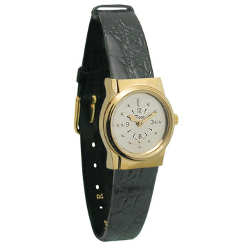 Ladies Gold Tone Quartz Braille Watch with Leather Band