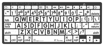 Braille and Large Print - Black on White Mini Bluetooth Keyboard - Mac
