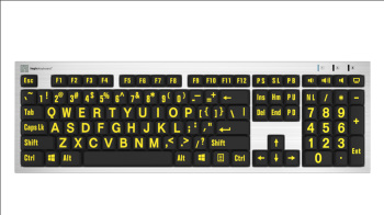Large Print  -  Yellow on Black Silver Slimline Keyboard - Windows