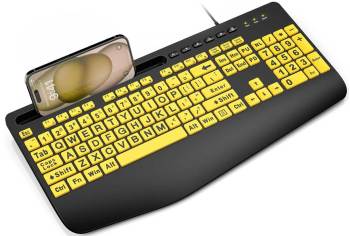 Wired Keyboard with Yellow Large Print Keys with Wrist Rest