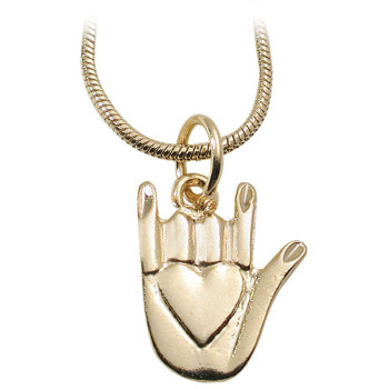 I Love You Hand-Shaped Medallion with Heart and Chain - Gold Plated I Love You Hand-Shaped Medallion with Heart and Chain - Gold Plated