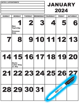 Jumbo Print Calendar with Pen- 2024