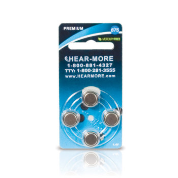 HearMore Hearing Aid Batteries- Size 675- 4-pack