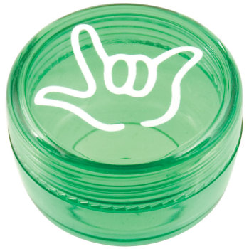 Round Acrylic Pill Box - I Love You ILY Hand Sign- Green