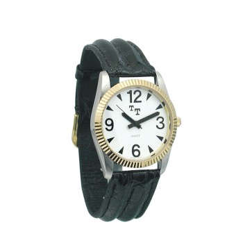 Low Vision Watch- Mens w-White Face, Leather Band