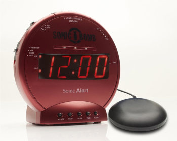 Sonic Bomb Alarm Clock and Bed Shaker- Red