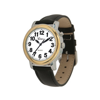 VocaTime Womens BI-COLOR Talking Watch- Black Leather Band