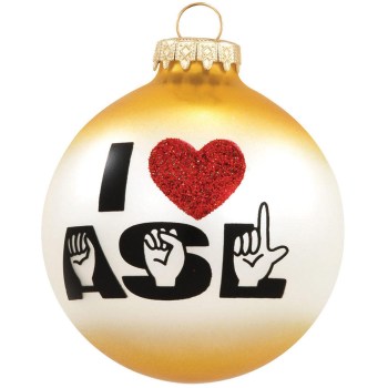 I Love ASL Glass Ornament