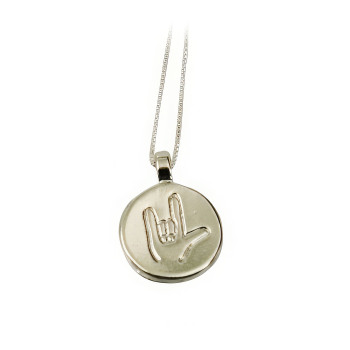 ILY Round Charm on 18-in Sterling Chain- Silver ILY Round Charm on 18-in Sterling Chain- Silver
