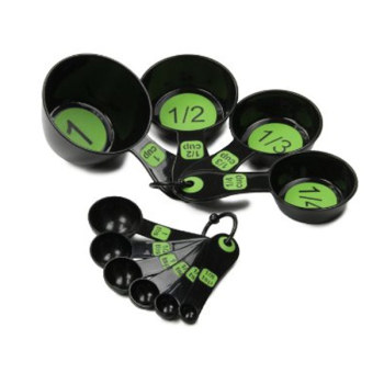 Measuring Combo Set of 4 Cups and 6 Spoons- Large-Print- Black-Green Measuring Combo Set of 4 Cups and 6 Spoons- Large-Print- Black-Green