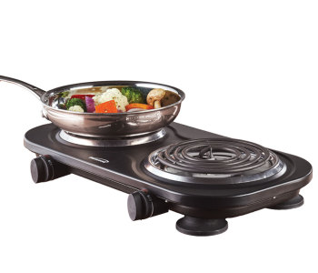 1500W Electric Double Burner- Black