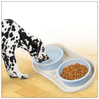 Non-Skid Dog Bowl Tray- Fits Two Dog Bowls- Beige