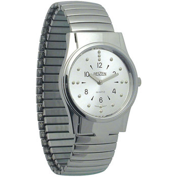 REIZEN Mens Braille Watch -Chrome, Exp. Band