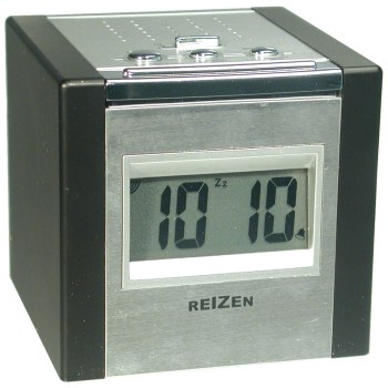 Reizen Talking LCD Alarm Cube Clock - Silver and Black Reizen Talking LCD Alarm Cube Clock - Silver and Black