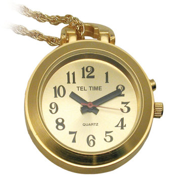 Tel-Time Talking Pendant Ladies Watch - Gold-Tone w-Chain - 1 Button Tel-Time Talking Pendant Ladies Watch - Gold-Tone w-Chain - 1 Button