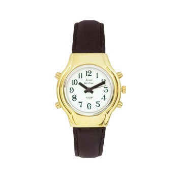 Ladies Royal Tel-Time Talking Watch - White Dial - Black Leather Band