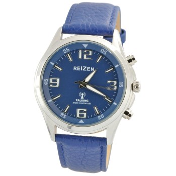 Reizen Talking Atomic Blue Dial Chrome Watch- Blue Leather Band Reizen Talking Atomic Blue Dial Chrome Watch- Blue Leather Band