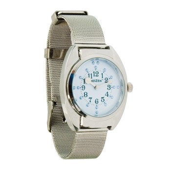 Unisex Braille Watch- Chrome- Steel Mesh Band- Blue Dial