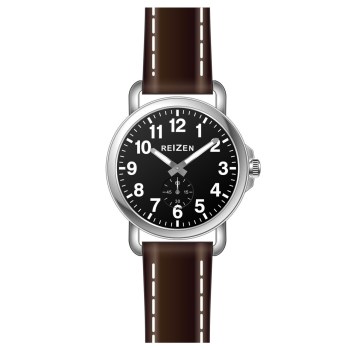 Reizen Mens Low Vision Watch- Black Face- Leather Band