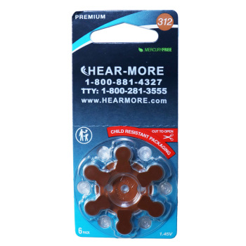 HearMore Hearing Aid Batteries- Size 312- 6 cell-pack