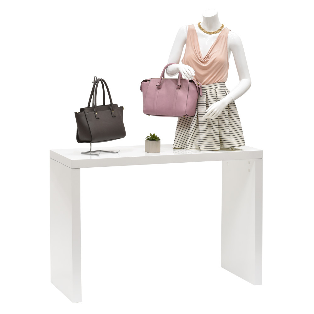 Large Modern White Retail Display Table with Glossy Finish
