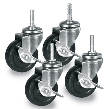 3 in. Rubber Swivel Casters, 3/8 in. x 1 1/2 Threaded Stem - Set of 4