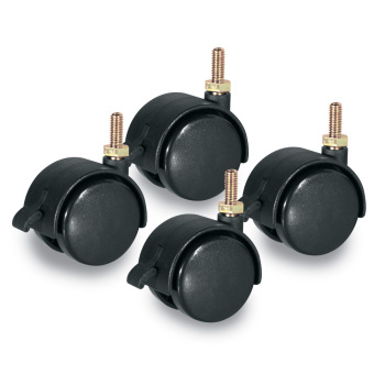 2 in. Dual Plastic Swivel Caster, 5/16 in. x 3/4 in Threaded Stem - Set of 4