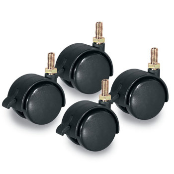 2 in. Dual Plastic Swivel Casters, 3/8 in. x 3/4 in Threaded Stem - Set of 4