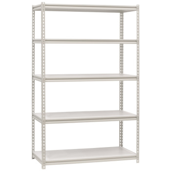 Modular Boltless Steel Shelving Display and Storage Rack with White Laminate Shelves