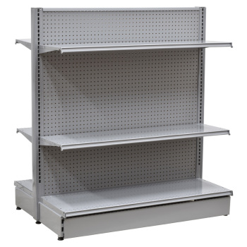 48 x 32 Gray Double Sided Gondola Display with Wood Pegboard Back  