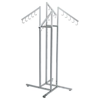 Chrome 4-Way Clothing Rack with 4 Waterfall J-Hook Arms