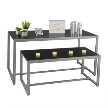 Black Laminate Wood and Metal Retail Display Tables, Set of Two Display Tables