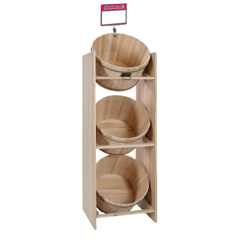 Solid Wood Three Barrel Display - Full Bushel Barrels