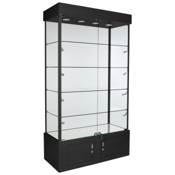 Lighted All Glass Retail Display Case with Shelves, Locking Storage & 12 LED Spotlights