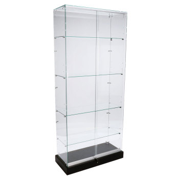 Frameless Locking Glass Retail Showcase with Casters   