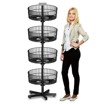Black 4-Basket Spinner Retail Rack and Dump Bin