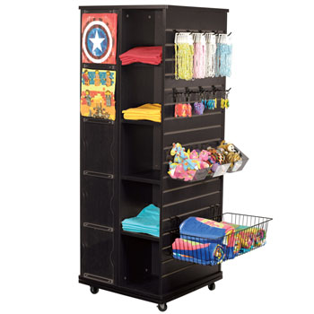 Mobile Slatwall & Cube Rotating Display for T-shirts Souvenirs Keychains & More 