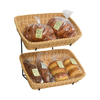 2 Tier Plastic Rectangular Wicker Baskets Tabletop Display Stand