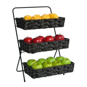 Black 3 Tier Plastic Wicker Basket Tabletop Display Stand