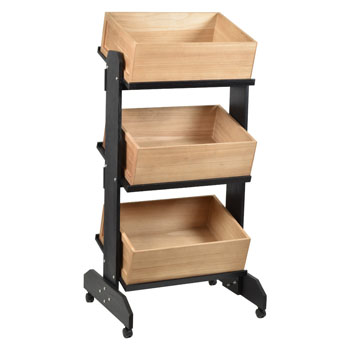 3-Tier Wood Crate Floorstanding Retail Display - All-Wood P.O.P 3-Bin Dump  Display