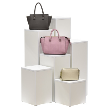 White Laminate Retail Display Pedestal Stand With A 11.5 X 11.5 Inch Top