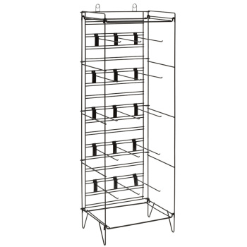Folding Slatgrid Black Metal Merchandiser Display Rack With 20- 8" Peg Hooks 