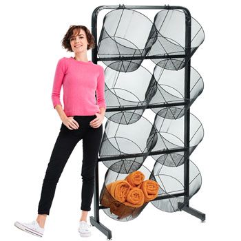4 Tier Metal Mesh Basket Display with 8 Extra Large 15 1/2 in. Mesh Baskets