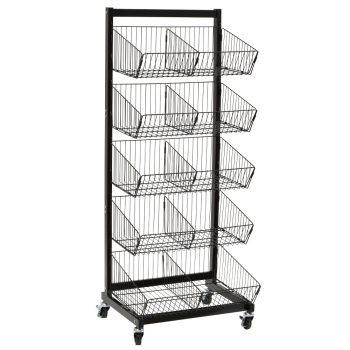 Mobile 5 Basket Metal Retail Display Merchandiser - 58 Inches Tall